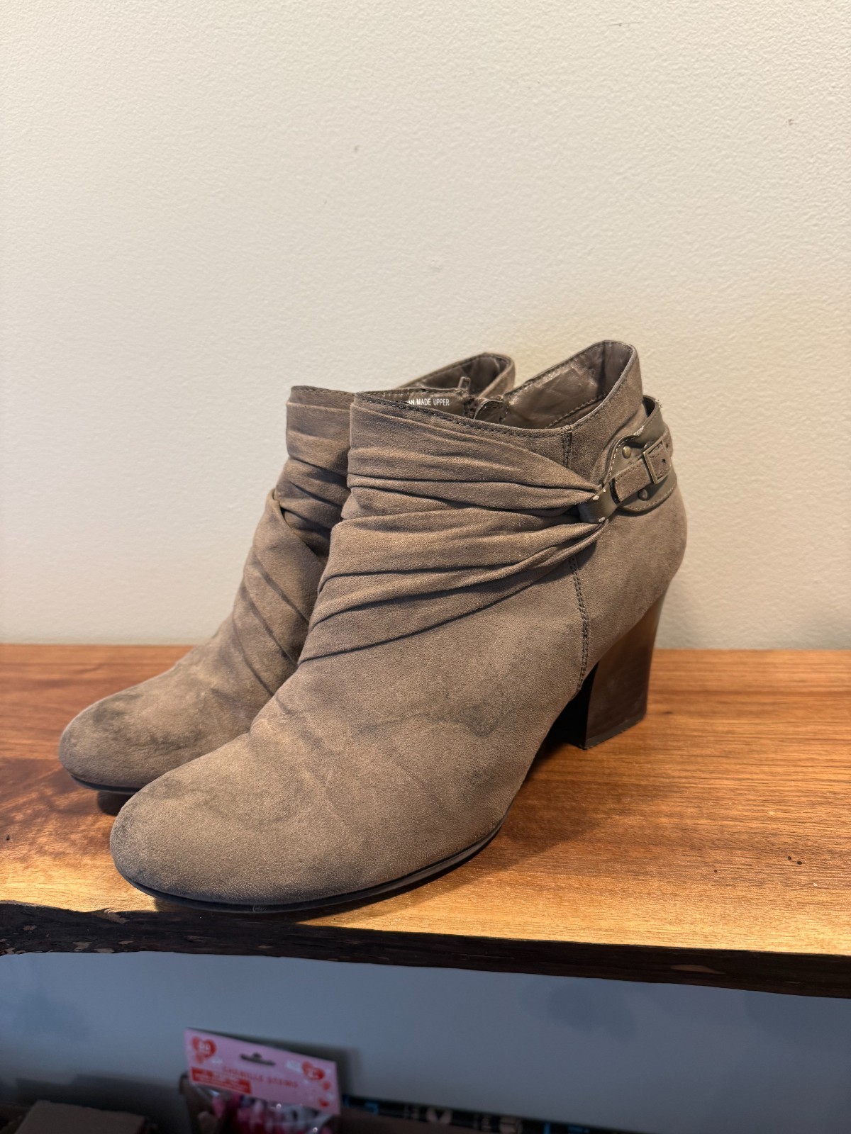 Women's Taupe Faux Suede Chunky Heel Ankle Boots - Naturalizer